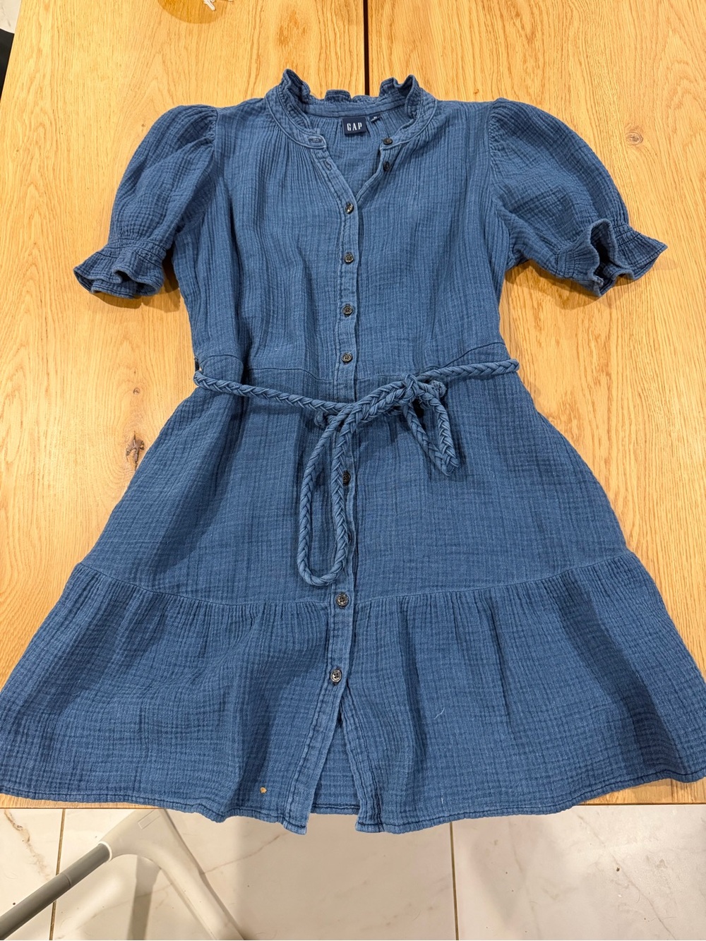 GAP Navy Blue 100% Cotton Button-Front Waist Tie Dress (Natural Fiber)